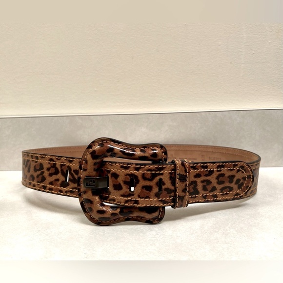 Fendi Wide Leopard Print Leather Belt Size 80/32 - Picture 1 of 13